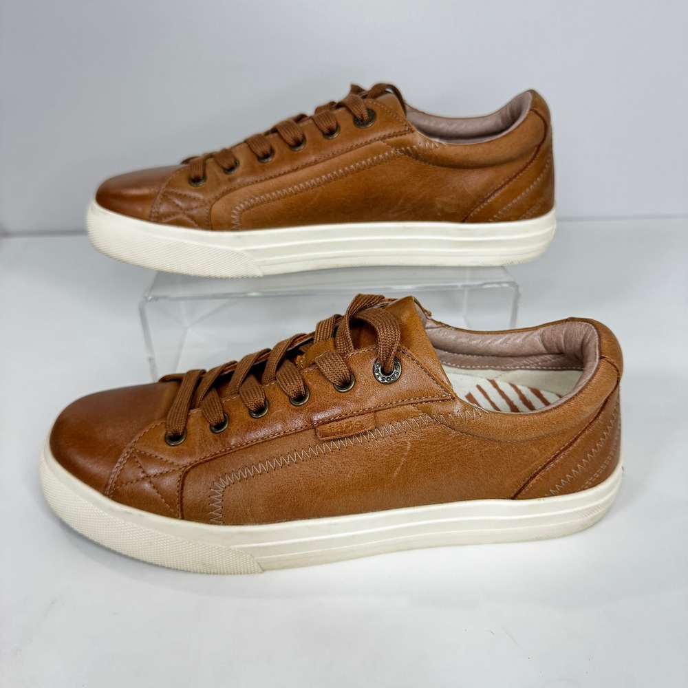 Taos Plim Soul Lux Cognac Brown Leather Lace Up Sneakers PLX-13994A Womens 10